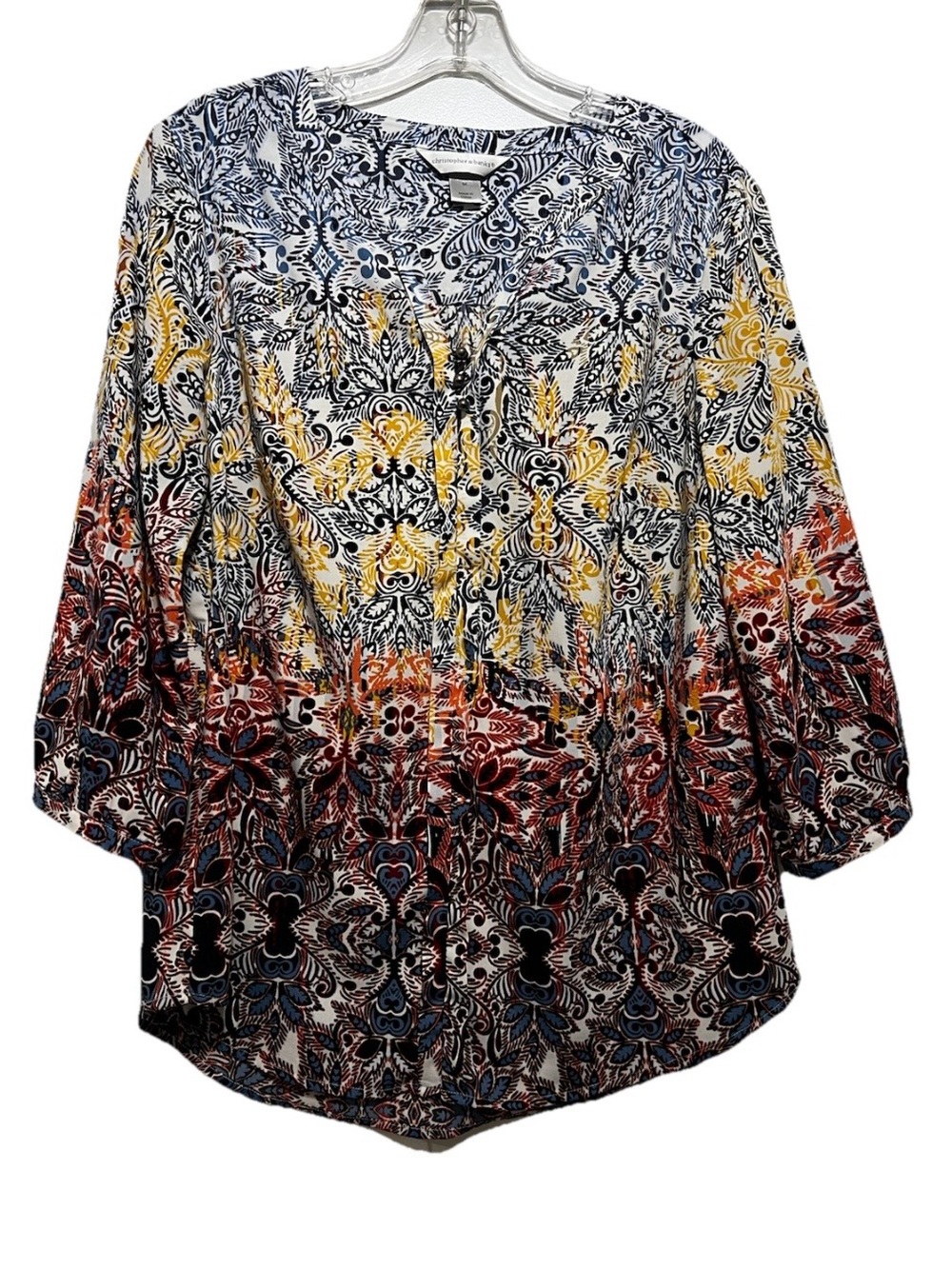 Christopher & Banks Multicolor Paisley Split-Neck Blouse Size M
